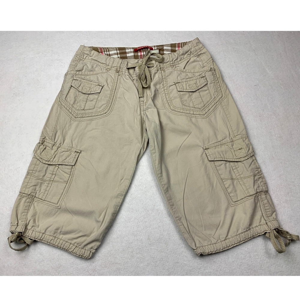 Unionbay Khaki Cargo Capri Pants Womens Size 00 Tan Cotton Crop Drawstring